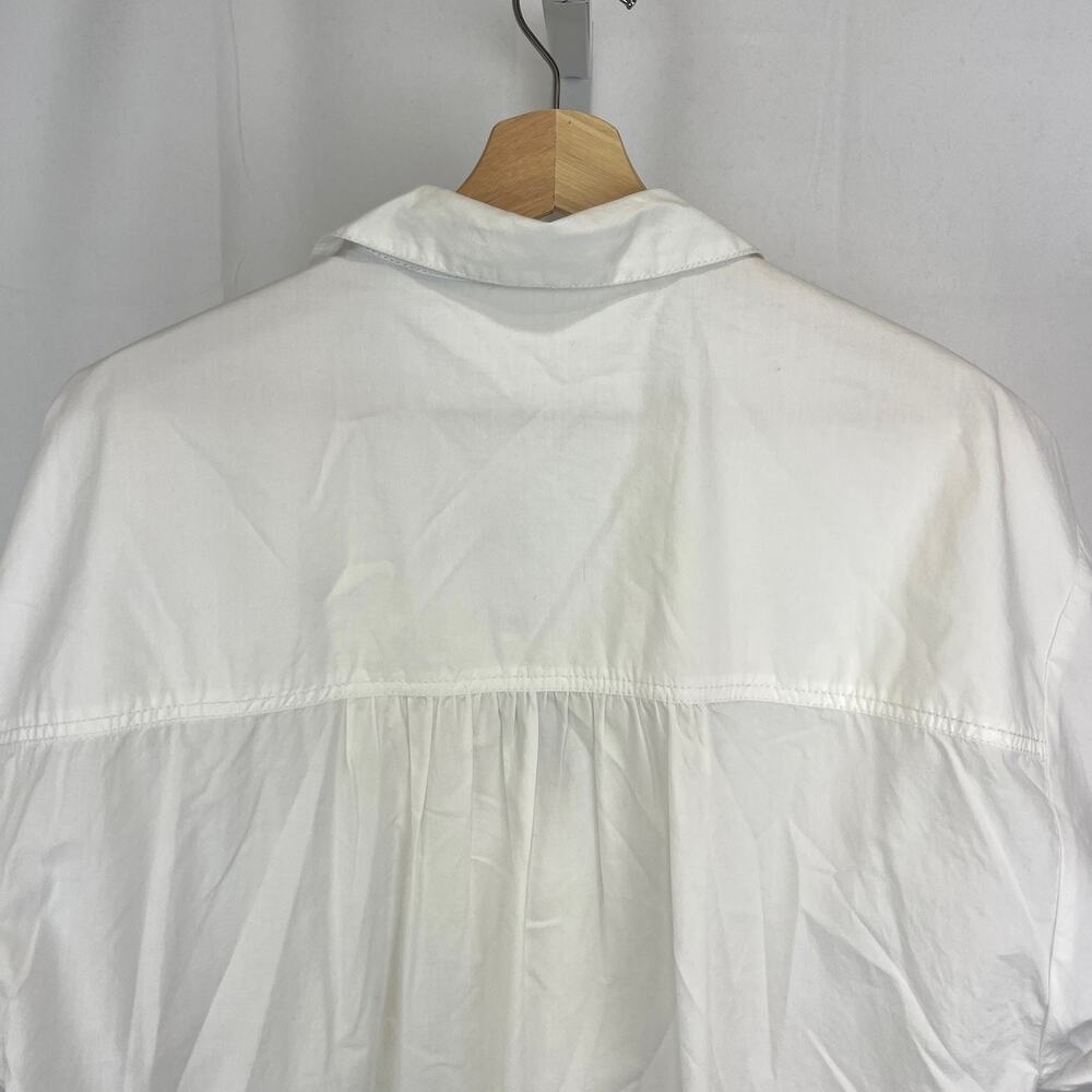 PILCRO Anthropologie S Short Sleeve Reworked Ruffled Blouse V Neck Popover White - Picture 7 of 11